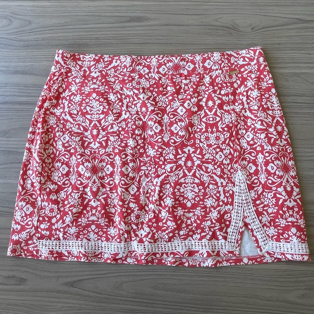 Jones New York Red and White Floral Mini Skirt